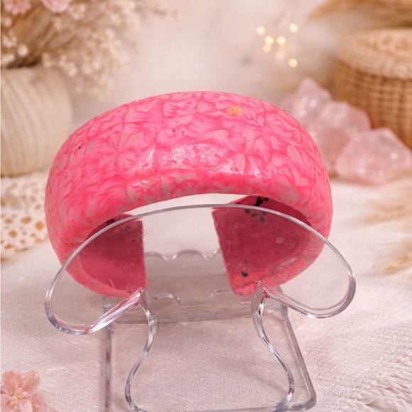 Pink Swirl Power Set – Handmade Polymer Clay Bracelet & Earrings - Picture 5 of 11